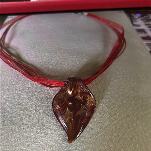 Murano Red and Gold Glass Pendant Necklace - Picture 6 of 6